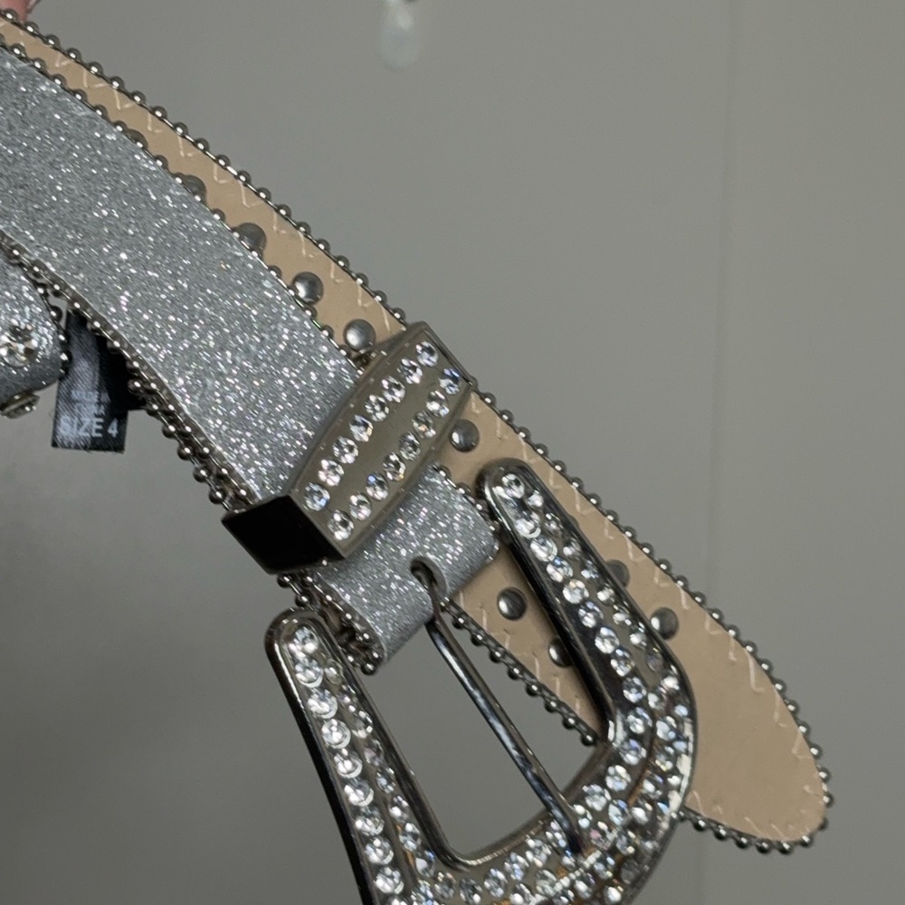 Silver and Tan Embellished Belt